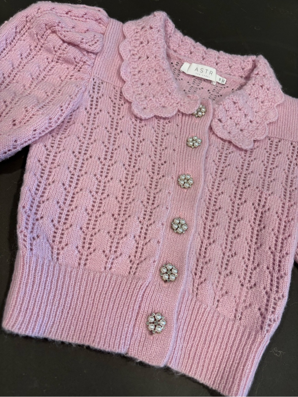 ASTR Lavender Pink Wool Knit Collar Short-Sleeve Cardigan - Picture 2 of 10